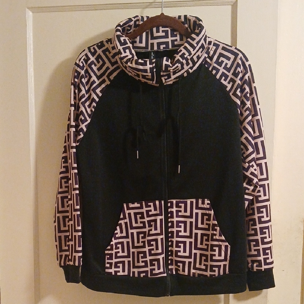 Geometric Black and Pink Bomber Jacket